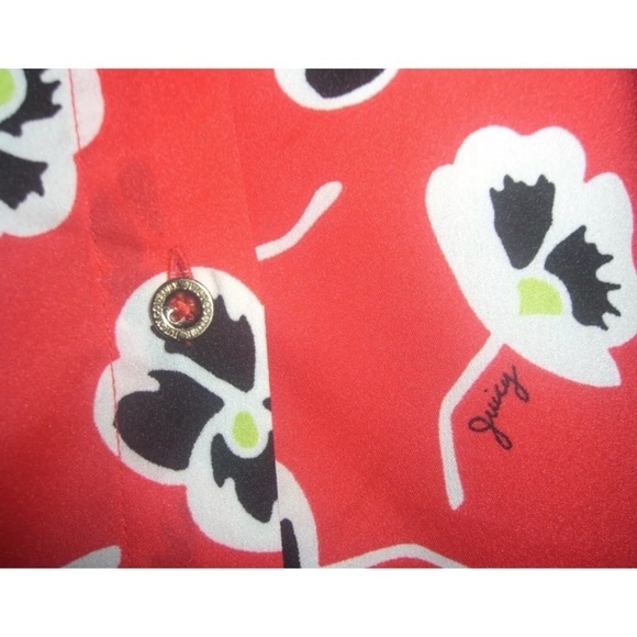 Juicy Couture Blouse Floral Mod Print Persimmon Logos Shirt Top Cottagecore Boho - Picture 6 of 11